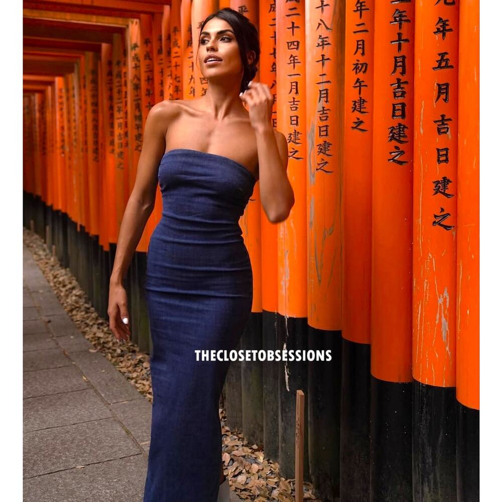 Zara Strapless Navy Midi Dress Quiet Luxury Minimalist NWT - Picture 6 of 16